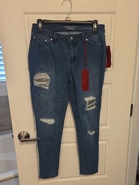 Jennifer Lopez Dark Blue Ripped Skinny Jeans